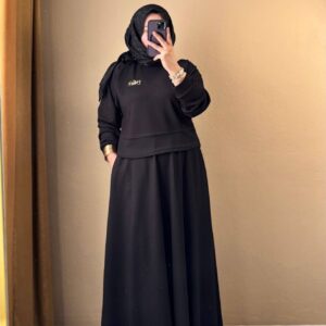 Black modest two-piece set: cropped sweat top and flowing maxi skirt - Wholesale Turkey