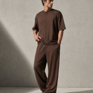 Men's brown oversized cotton lounge set with wide-leg trousers - Wholesale Turkey