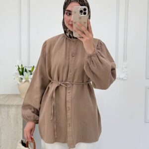 Taupe-Gürtel-Tunika mit Jeans-Look – Türkei-Großhandel