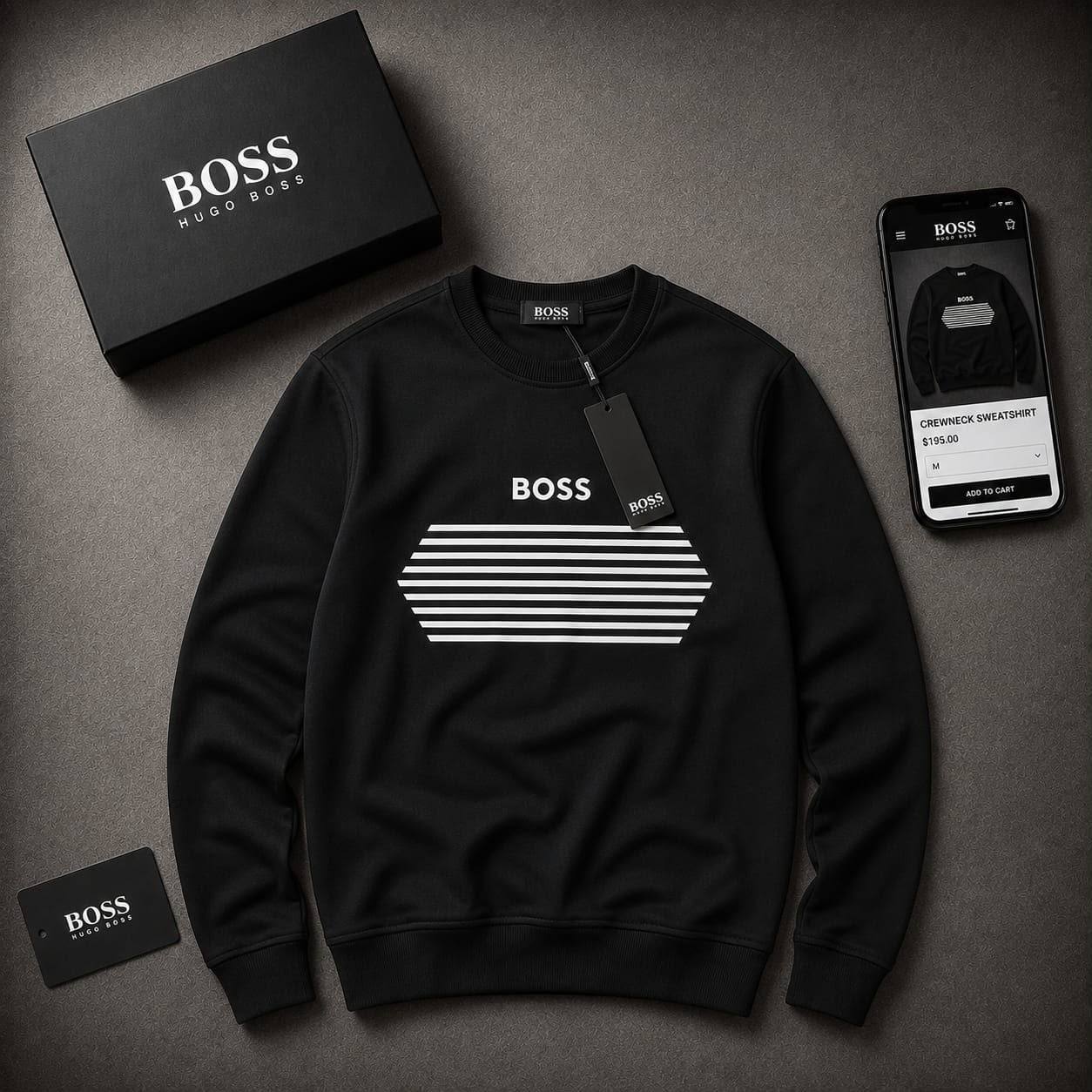 sudadera-negra-con-rayas-cuello-redondo-plano-5831-b2b-turquia Sudadera negra de manga larga con cuello redondo, puños y dobladillo de canalé, gráfico geométrico blanco en el pecho. - B2B Turquía