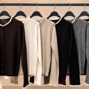 عرض معلق لكاردجان محبوك بالألوان brown, ivory, beige, black, grey, burgundy مع حواف دانتيل بلون كريمي - تركيا بالجملة