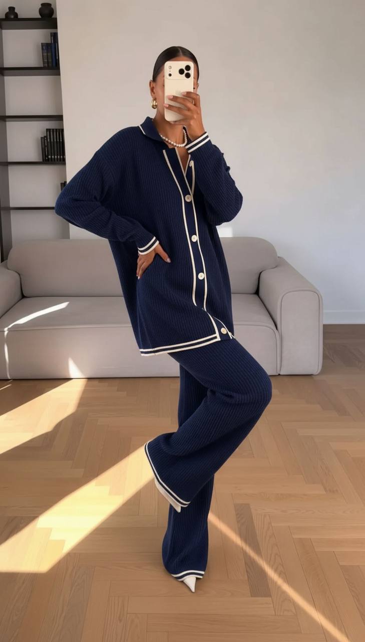 topo-postura-dinamica-5576 – Turquía Mayorista Postura dinámica de pantalones topo canalé que muestran vuelo y detalle de dobladillo a rayas con zapatos puntiagudos visibles - Turquía Mayorista